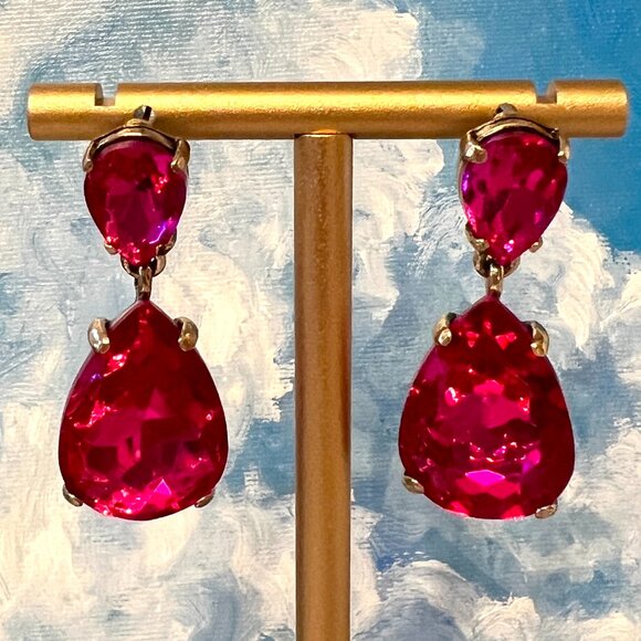 Large Pink/Fuchsia Crystal Drop Earrings - Picture 1 of 4